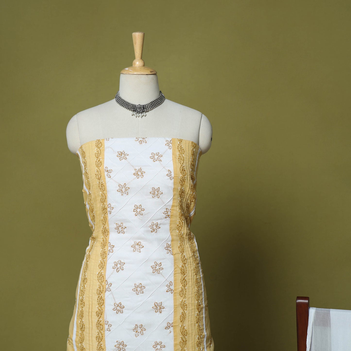 Yellow - 3pc hand embroidery cotton lucknow chikankari