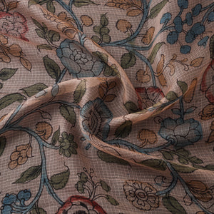 Pink - Srikalahasti Pen Work Handpainted Kalamkari Handloom Kota Doria Silk Fabric 12