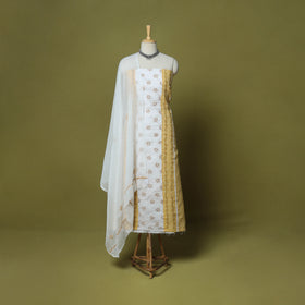 Yellow - 3pc hand embroidery cotton lucknow chikankari