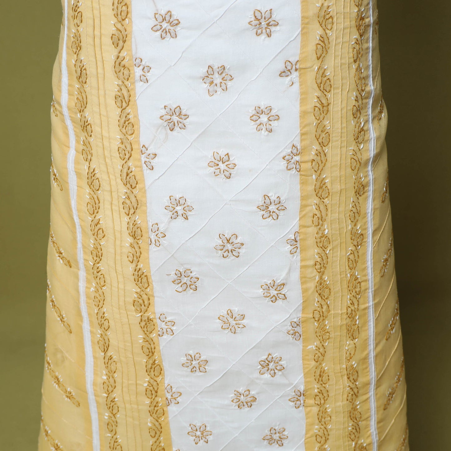 Yellow - 3pc hand embroidery cotton lucknow chikankari
