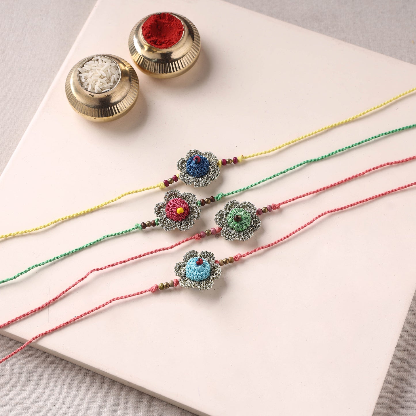 Flower - Reusable Handmade Crochet Work Rakhi by Samoolam (Set of 4) 26