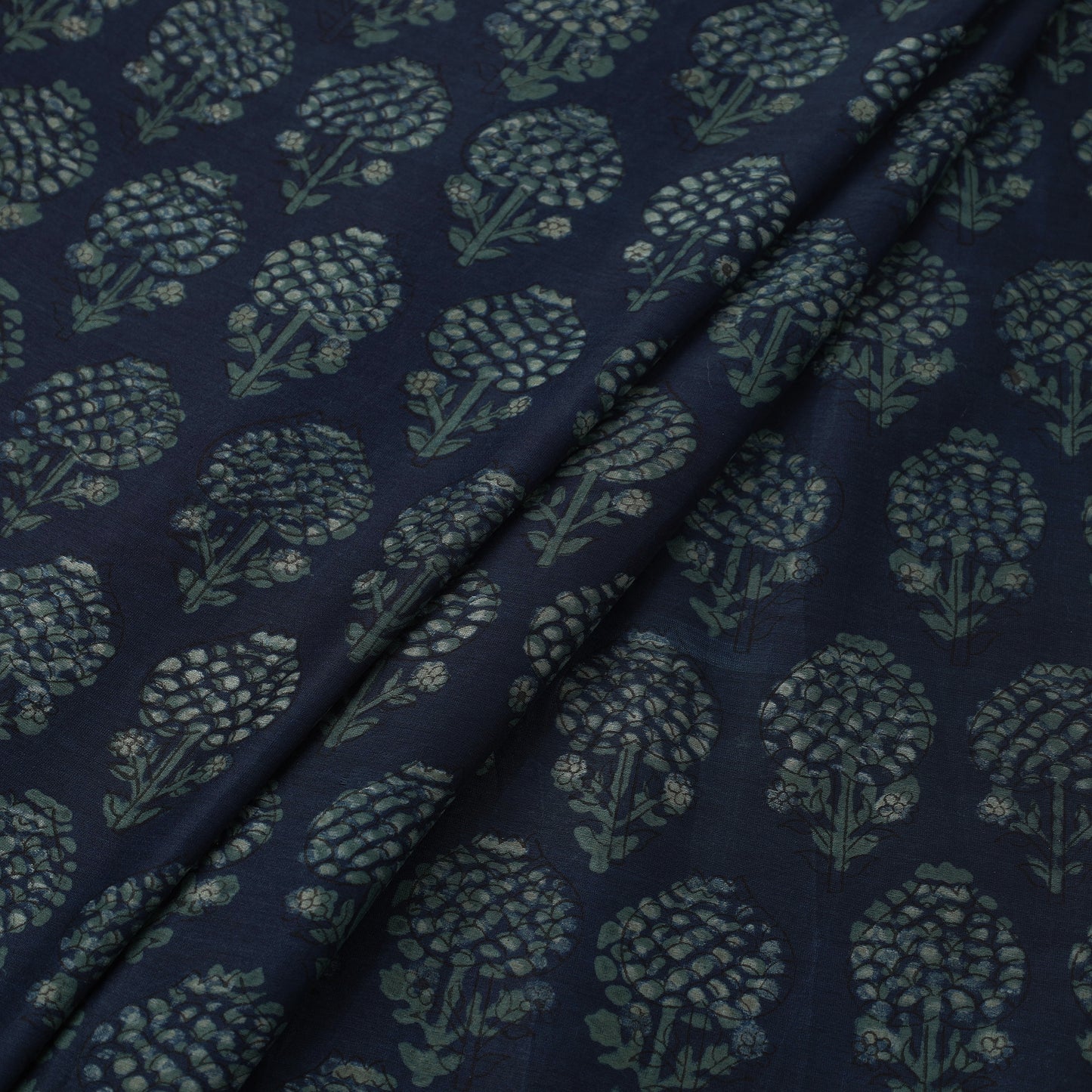 Blue - Natural Dyed Chanderi Silk Akola Print Fabric 07