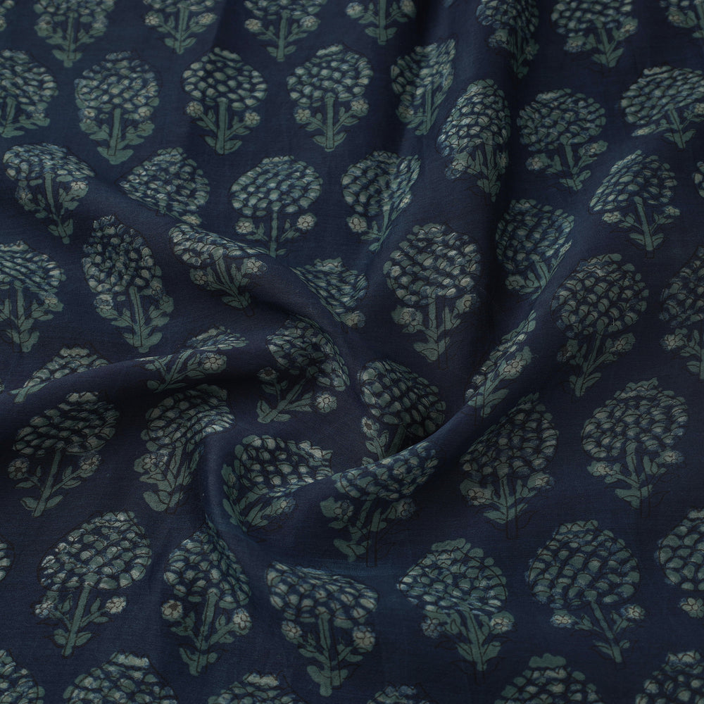 Blue - Natural Dyed Chanderi Silk Akola Print Fabric 07