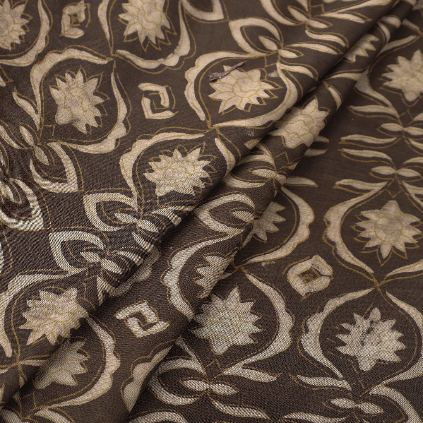 Brown - Natural Dyed Chanderi Silk Akola Print Fabric 10