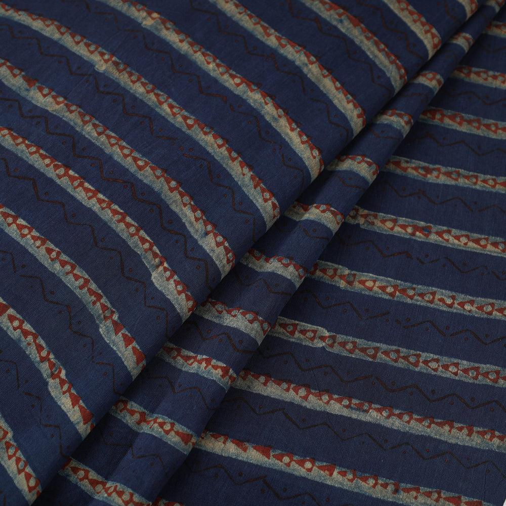 Blue - Natural Dyed Chanderi Silk Akola Print Fabric 12