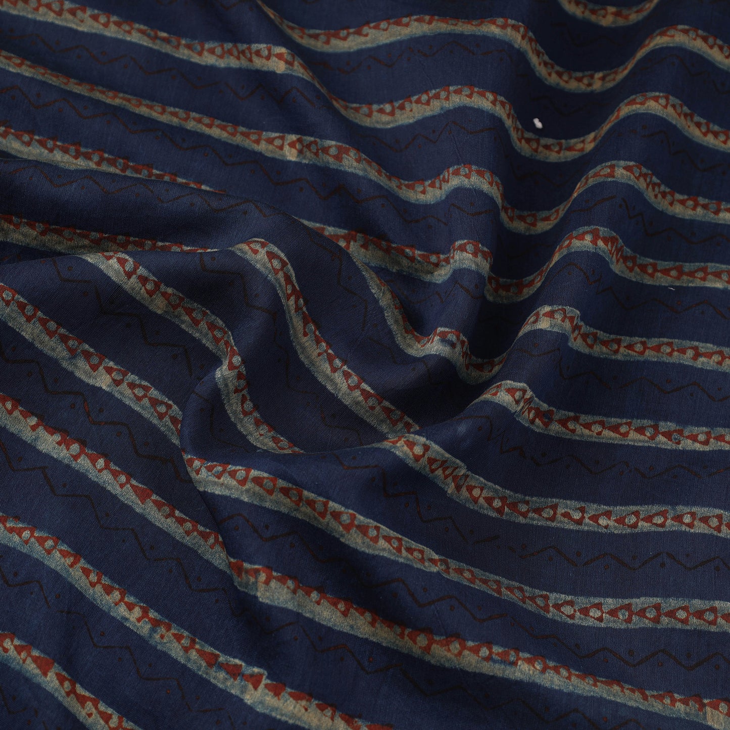 Blue - Natural Dyed Chanderi Silk Akola Print Fabric 12