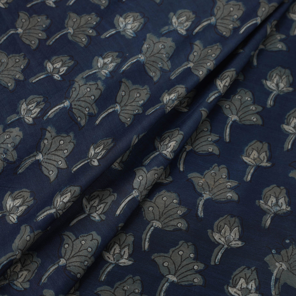 Blue - Natural Dyed Chanderi Silk Akola Print Fabric 13