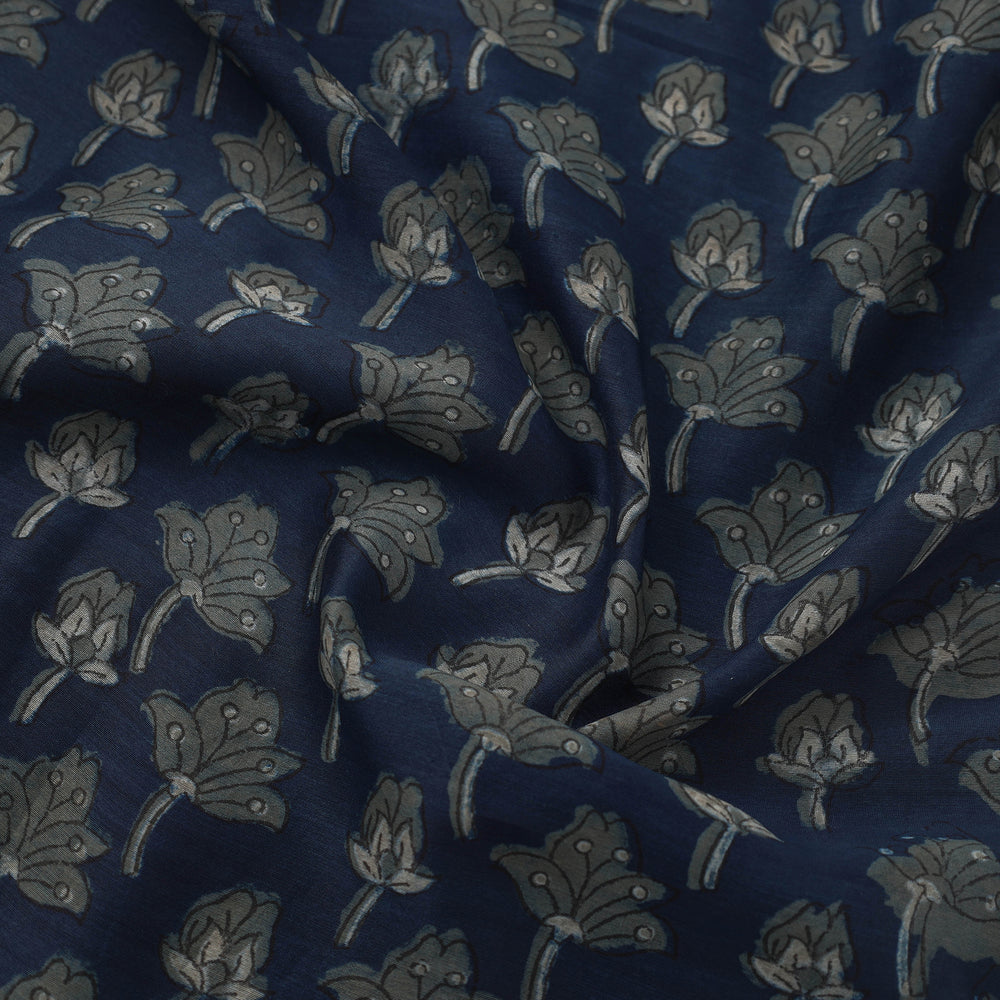 Blue - Natural Dyed Chanderi Silk Akola Print Fabric 13