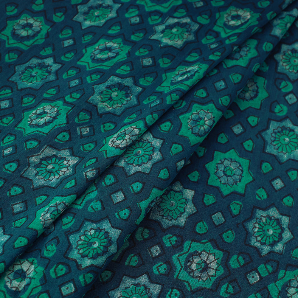 Green - Natural Dyed Chanderi Silk Akola Print Fabric 14