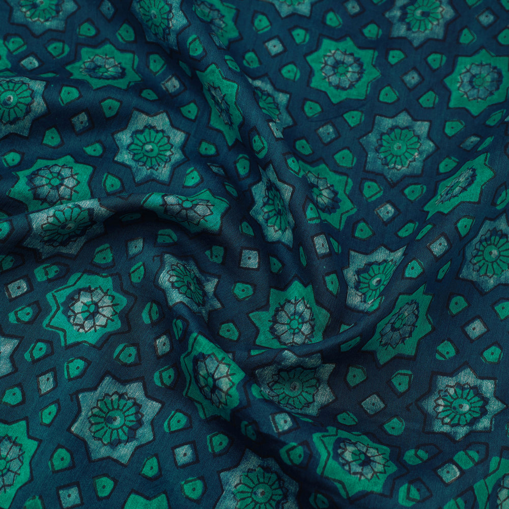 Green - Natural Dyed Chanderi Silk Akola Print Fabric 14