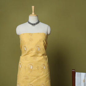 Yellow - 3pc hand embroidery cotton lucknow chikankari