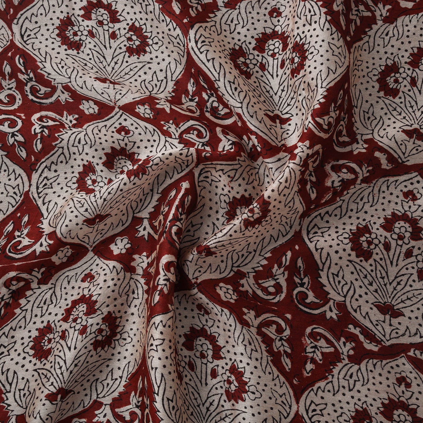 Red - Bagh Hand Block Print Chanderi Silk Natural Dyed Handloom Fabric 01
