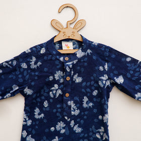 Kids Pure Cotton Kurta in Indigo Bagru Block Prints (2-3 Years) 81
