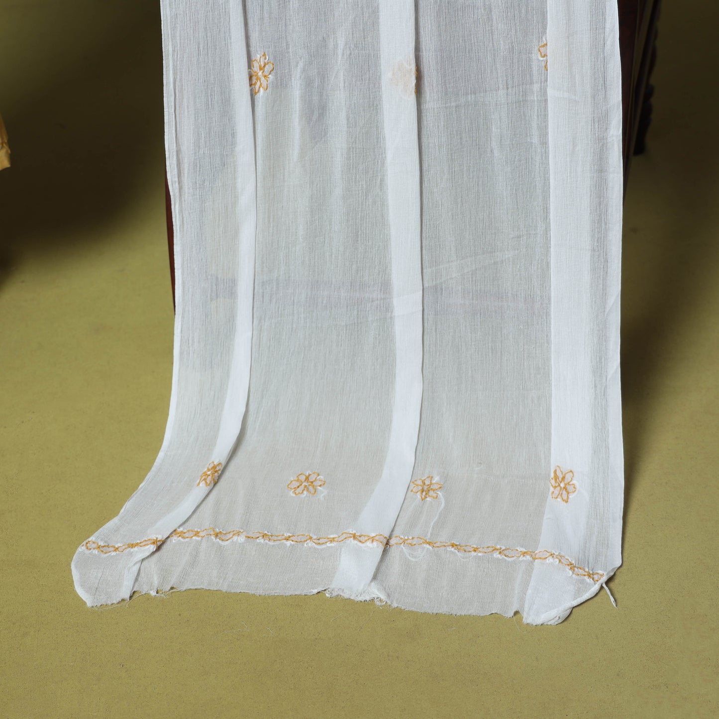 Yellow - 3pc hand embroidery cotton lucknow chikankari