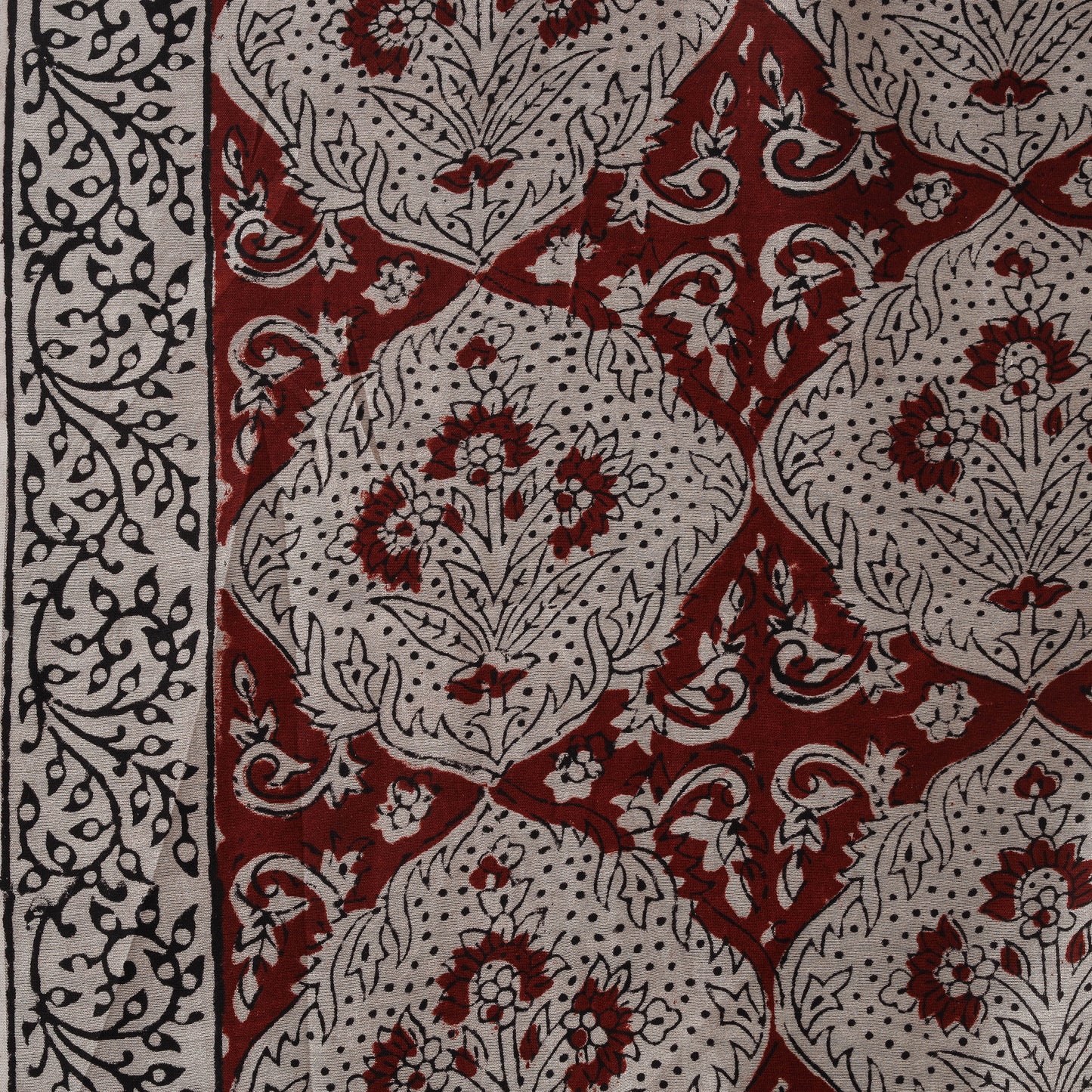 Red - Bagh Hand Block Print Chanderi Silk Natural Dyed Handloom Fabric 01