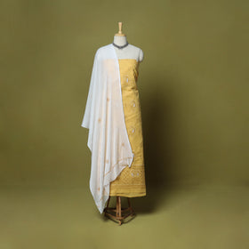 Yellow - 3pc hand embroidery cotton lucknow chikankari