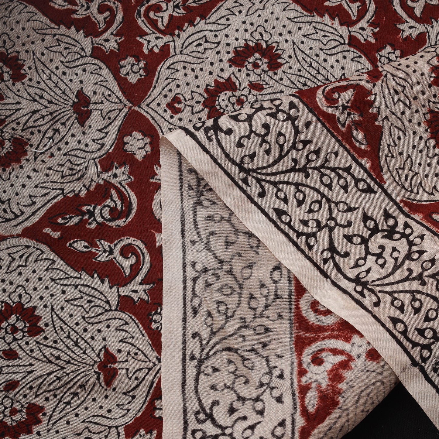 Red - Bagh Hand Block Print Chanderi Silk Natural Dyed Handloom Fabric 01