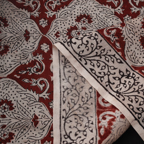 Red - Bagh Hand Block Print Chanderi Silk Natural Dyed Handloom Fabric 01