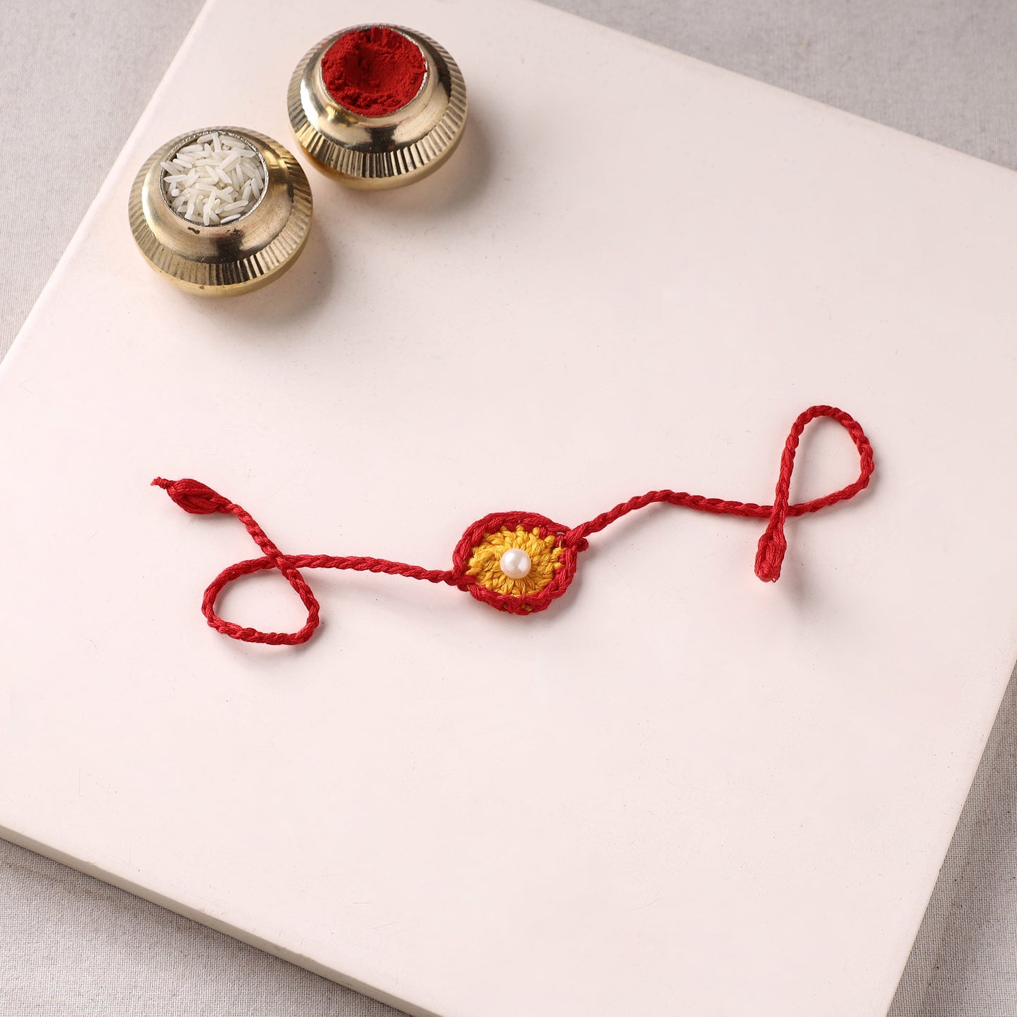 Flower - Handmade Crochet Pearl Work Rakhi 11