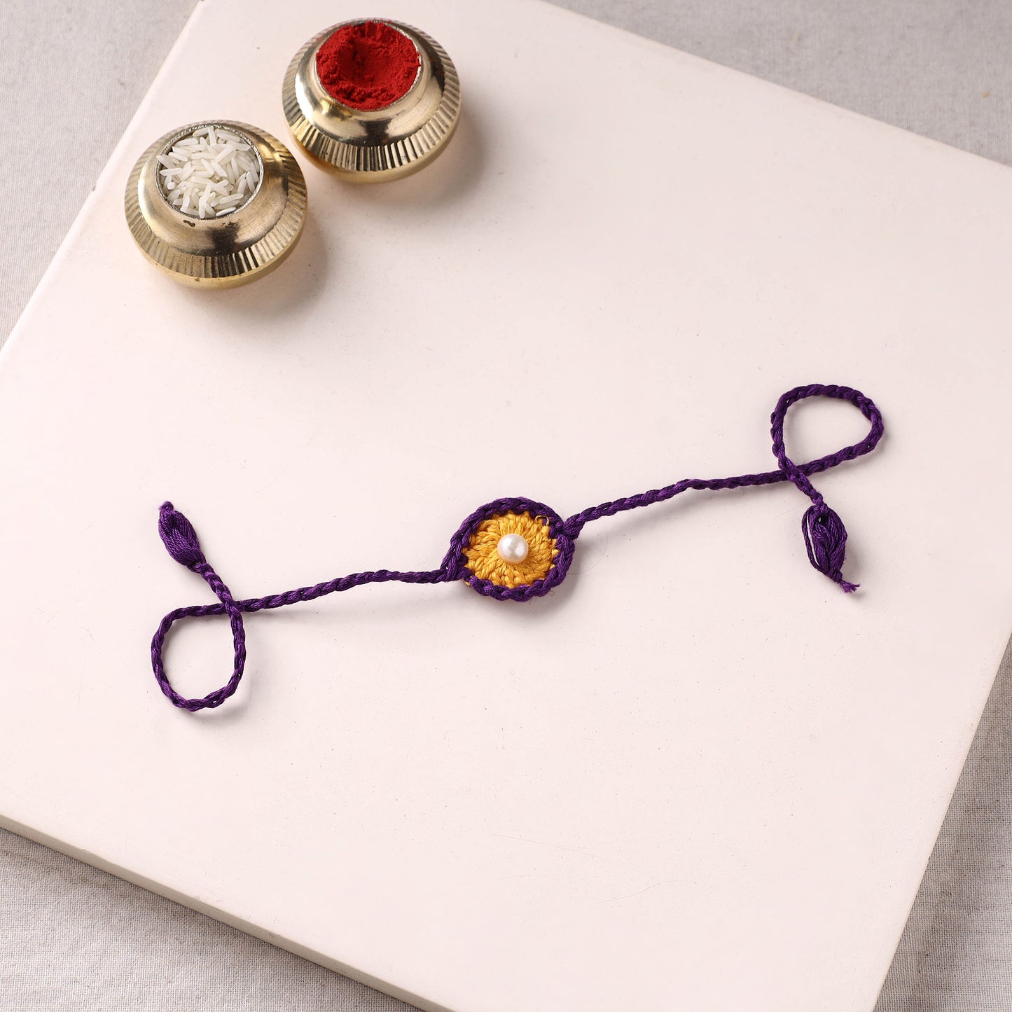 Flower - Handmade Crochet Pearl Work Rakhi 18