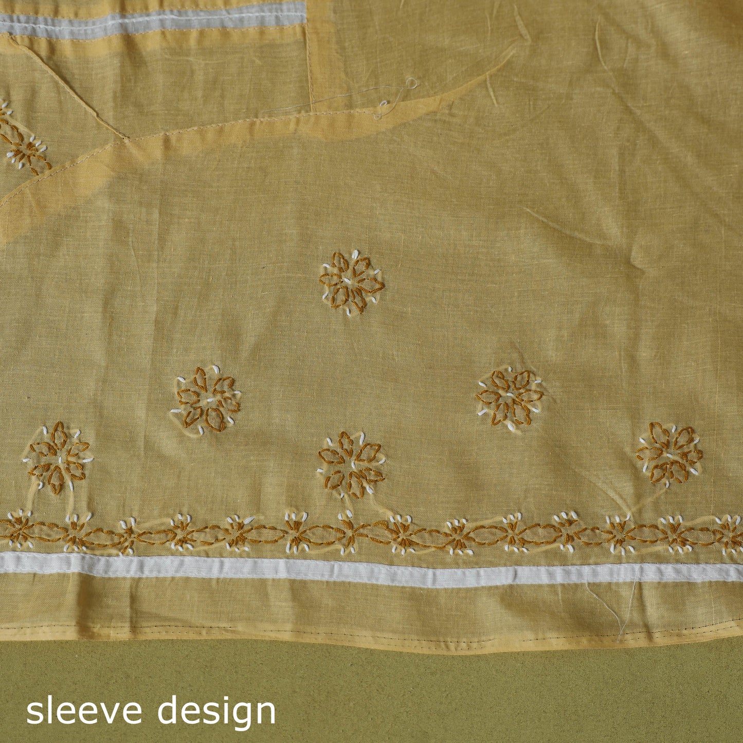 Yellow - 3pc hand embroidery cotton lucknow chikankari