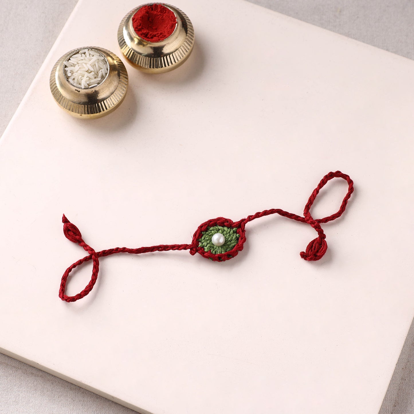 Flower - Handmade Crochet Pearl Work Rakhi 05
