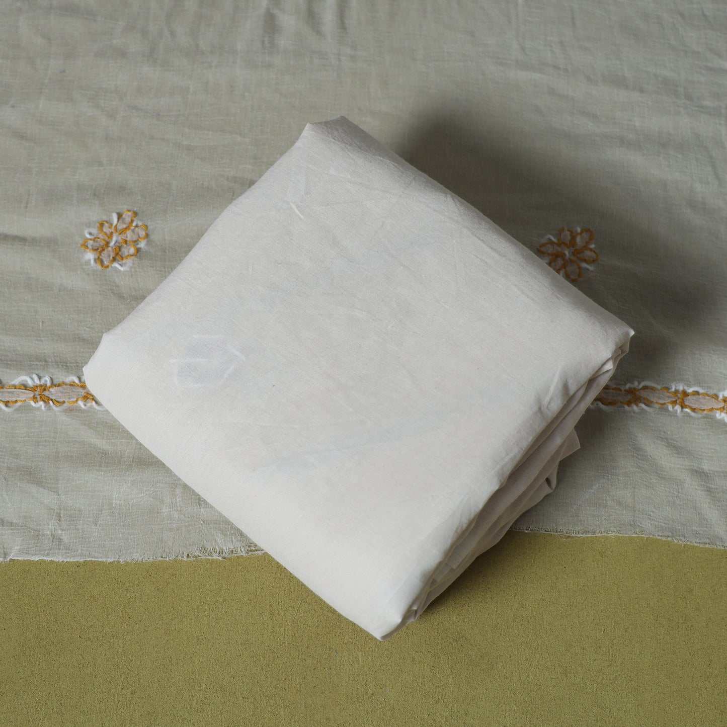 Yellow - 3pc hand embroidery cotton lucknow chikankari