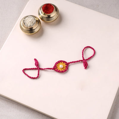 Flower - Handmade Crochet Pearl Work Rakhi 15