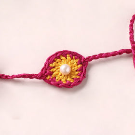 Flower - Handmade Crochet Pearl Work Rakhi 15