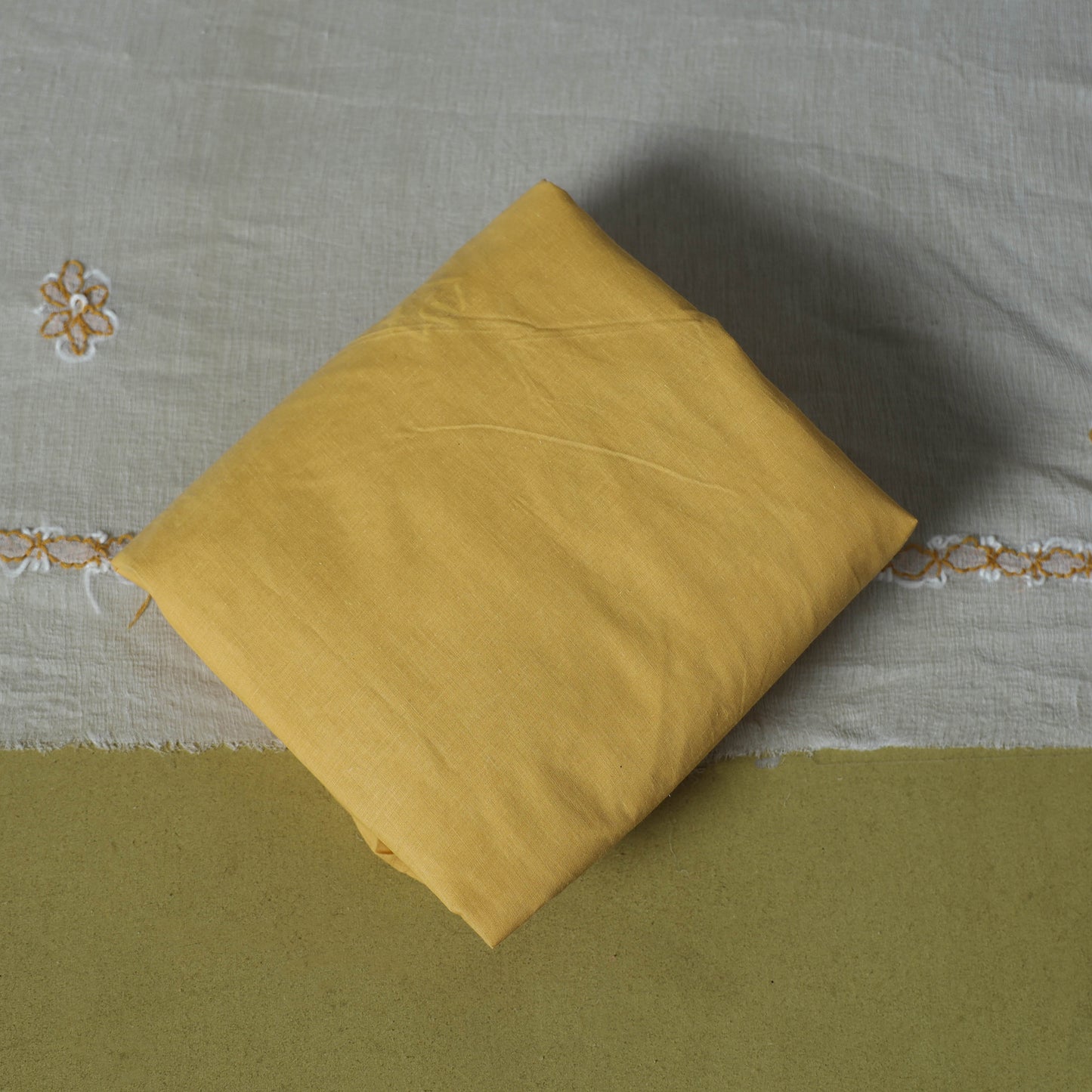 Yellow - 3pc hand embroidery cotton lucknow chikankari