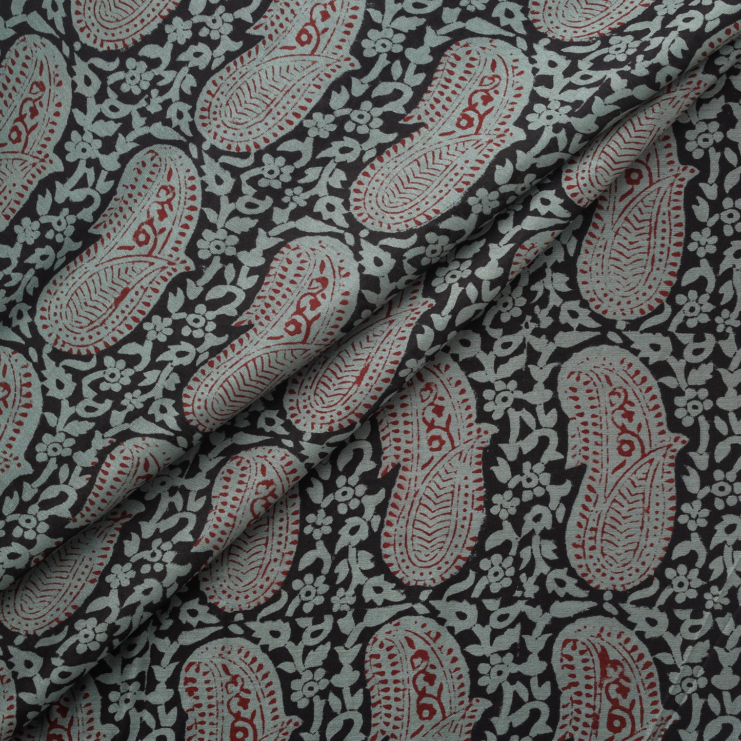 Green - Bagh Hand Block Print Chanderi Silk Natural Dyed Handloom Fabric 04