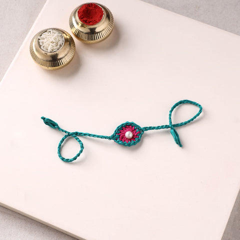 Flower - Handmade Crochet Pearl Work Rakhi 02