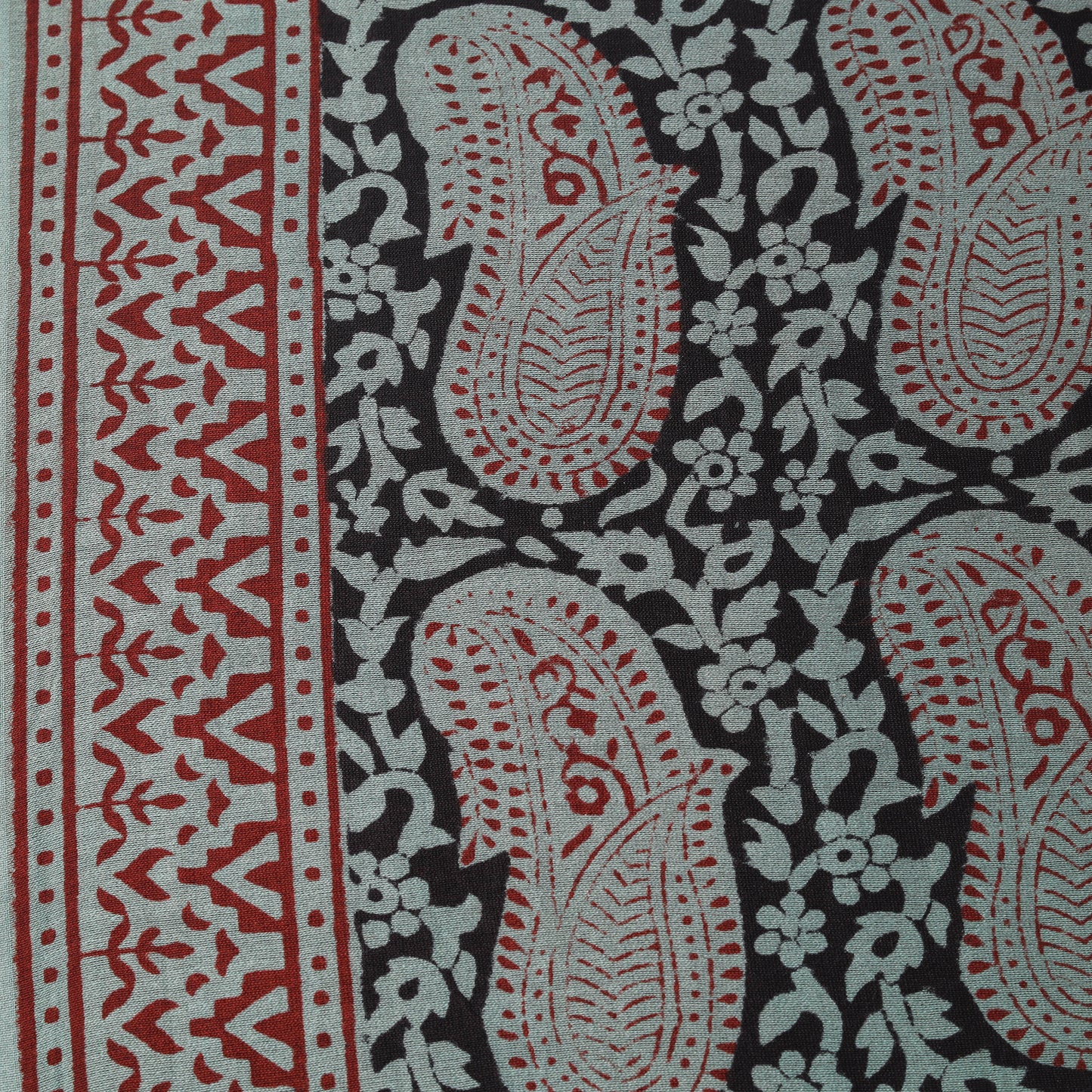 Green - Bagh Hand Block Print Chanderi Silk Natural Dyed Handloom Fabric 04