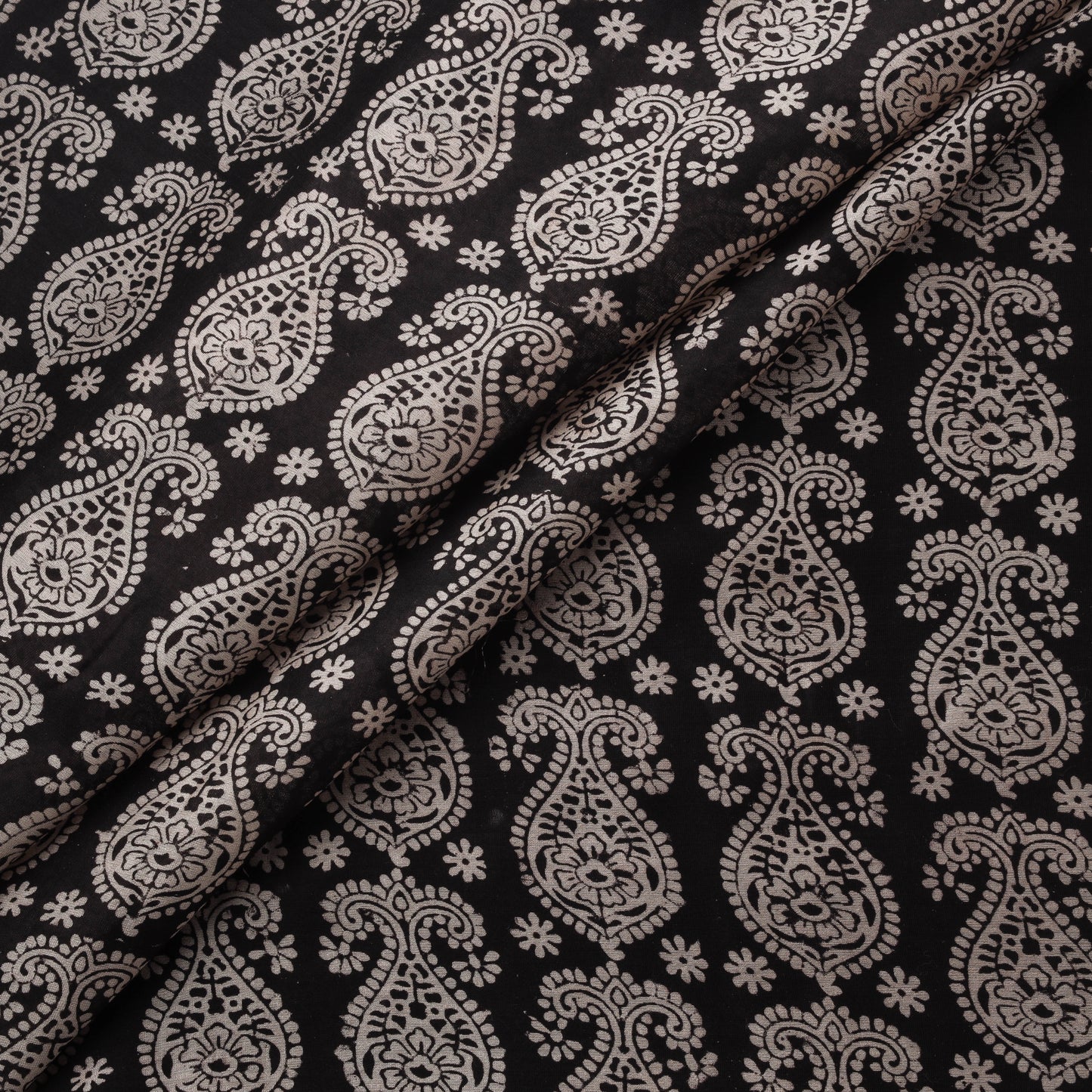 Black - Bagh Hand Block Print Chanderi Silk Natural Dyed Handloom Fabric 06