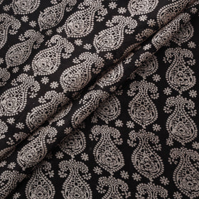 Black - Bagh Hand Block Print Chanderi Silk Natural Dyed Handloom Fabric 06