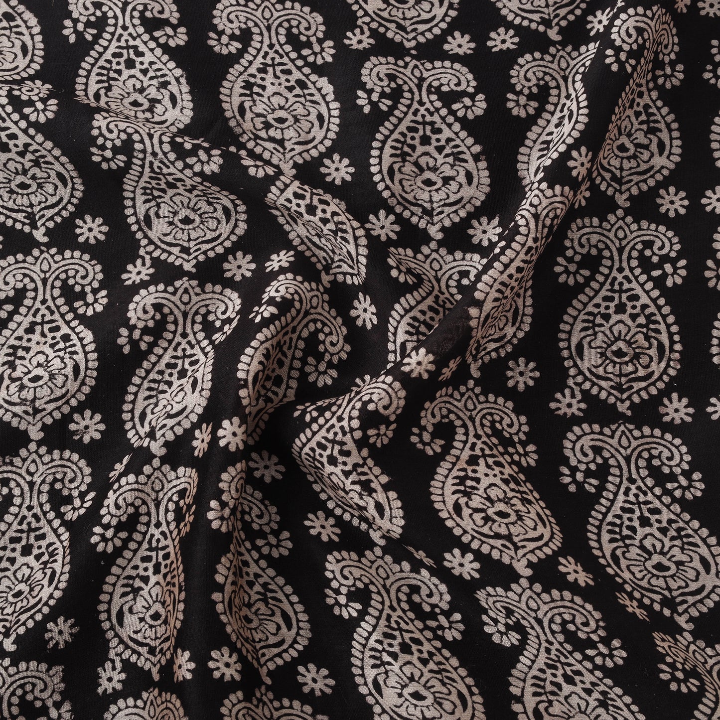 Black - Bagh Hand Block Print Chanderi Silk Natural Dyed Handloom Fabric 06