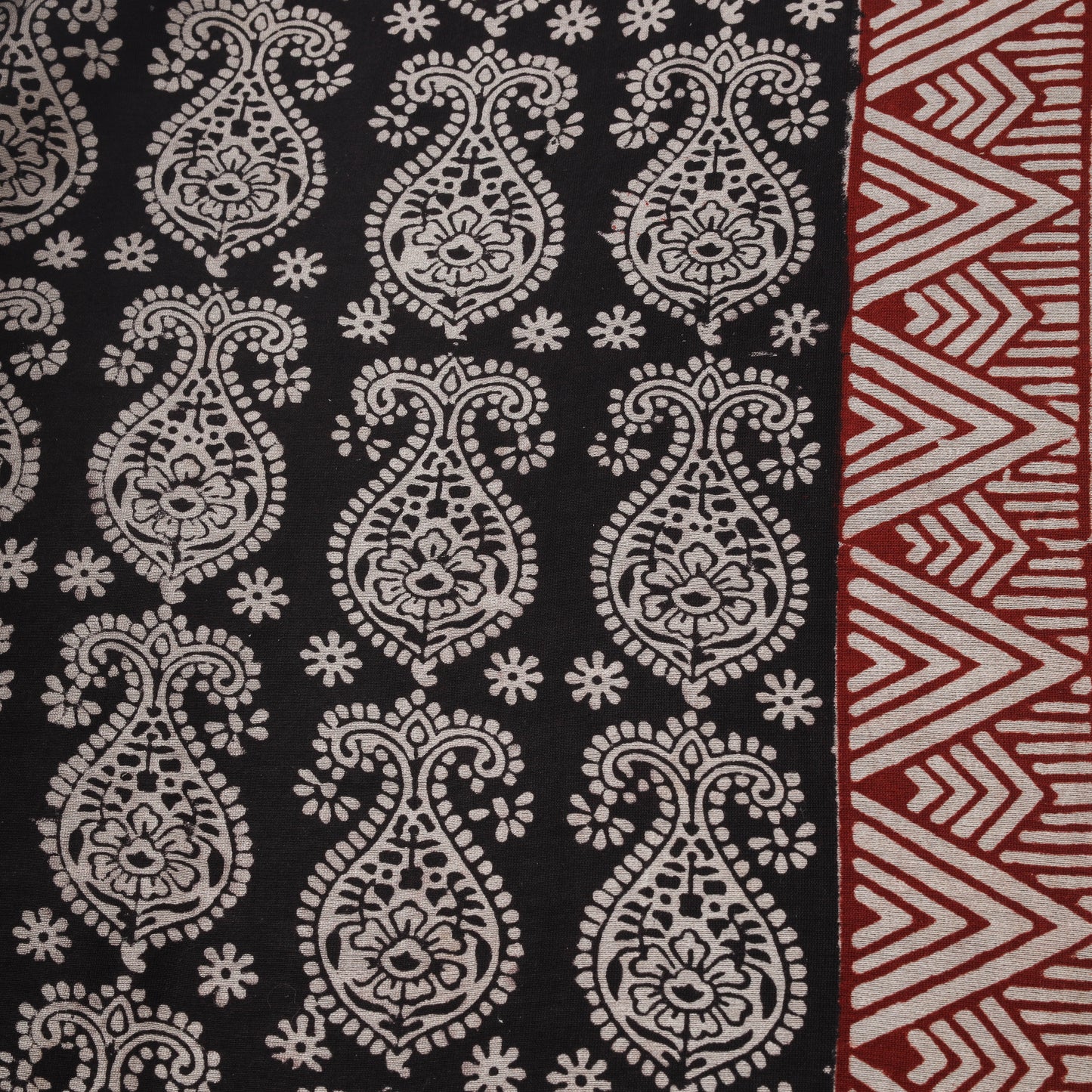 Black - Bagh Hand Block Print Chanderi Silk Natural Dyed Handloom Fabric 06