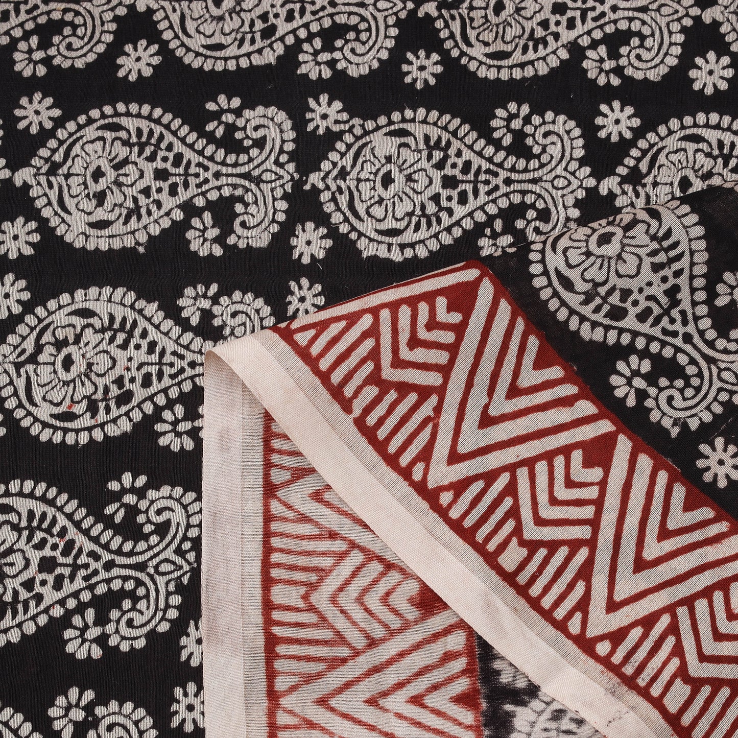 Black - Bagh Hand Block Print Chanderi Silk Natural Dyed Handloom Fabric 06