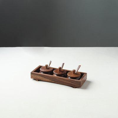Handcrafted Sheesham Wooden Jar Set with Tray & Spoon