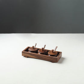 Handcrafted Sheesham Wooden Jar Set with Tray & Spoon