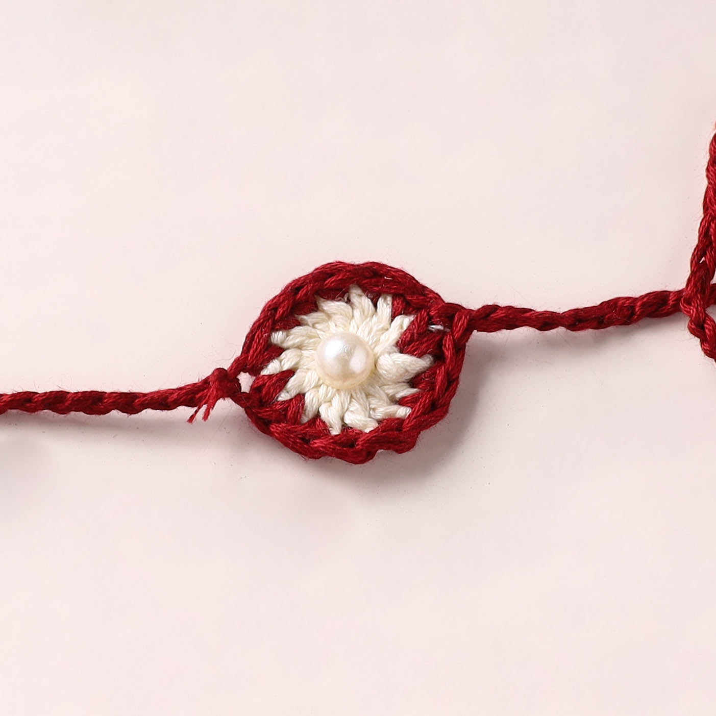 Flower - Handmade Crochet Pearl Work Rakhi 10