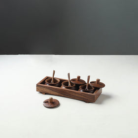 Handcrafted Sheesham Wooden Jar Set with Tray & Spoon