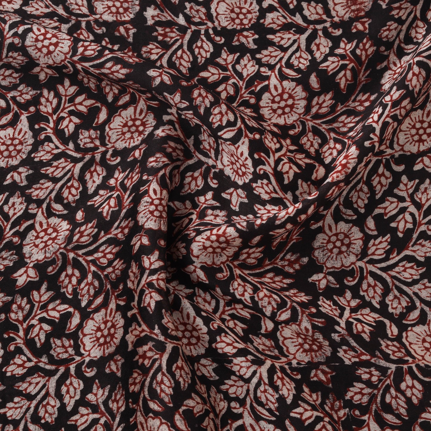 Black - Bagh Hand Block Print Chanderi Silk Natural Dyed Handloom Fabric 07