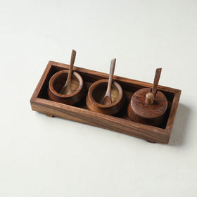 Handcrafted Sheesham Wooden Jar Set with Tray & Spoon