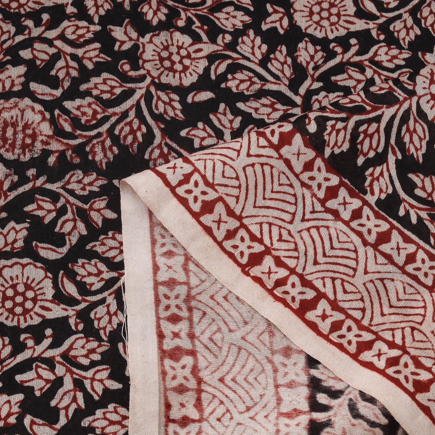 Black - Bagh Hand Block Print Chanderi Silk Natural Dyed Handloom Fabric 07