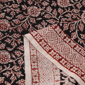 Black - Bagh Hand Block Print Chanderi Silk Natural Dyed Handloom Fabric 07