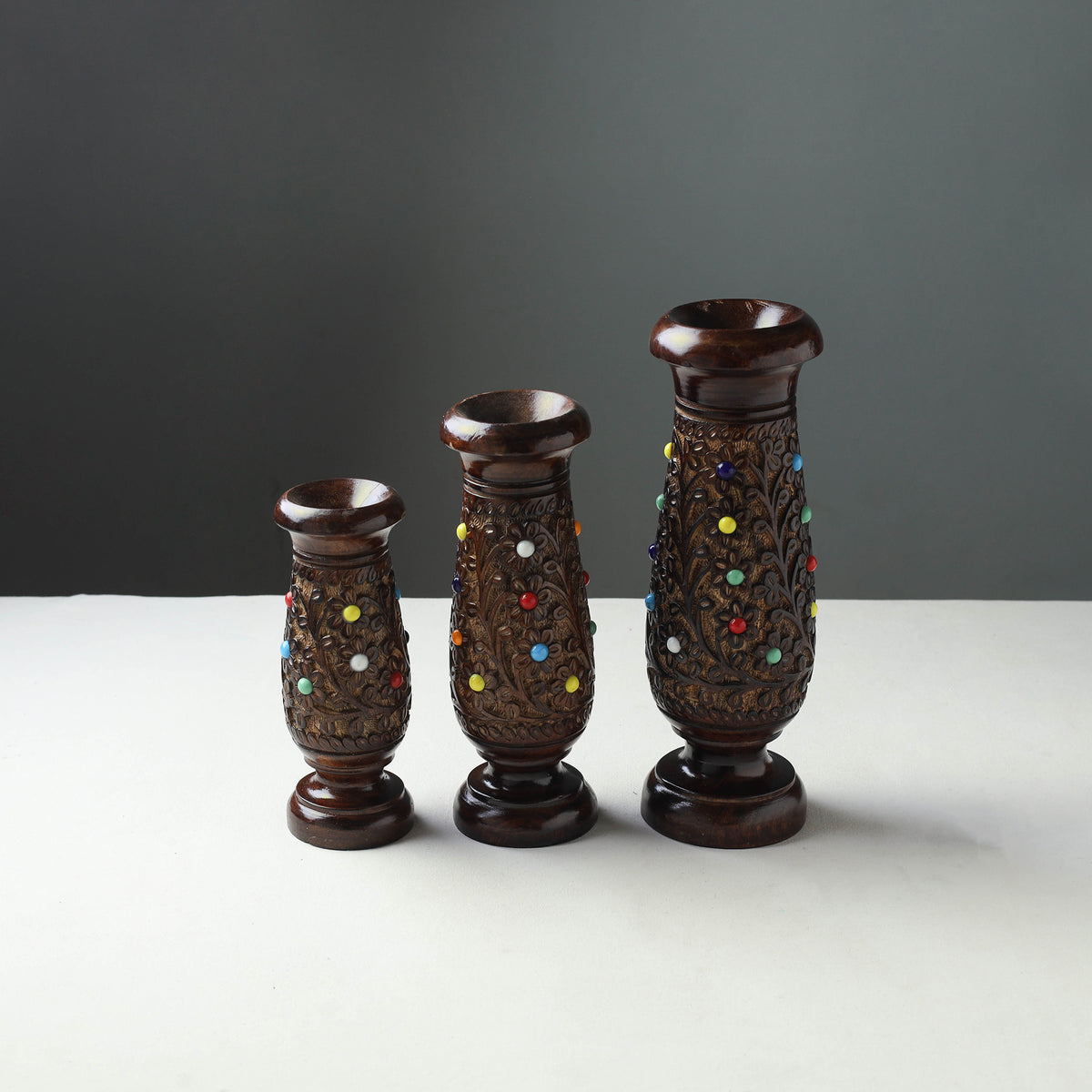 Handcrafted Mango Wooden Flower Pot (Set of 3)