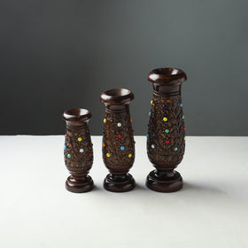 Handcrafted Mango Wooden Flower Pot (Set of 3)