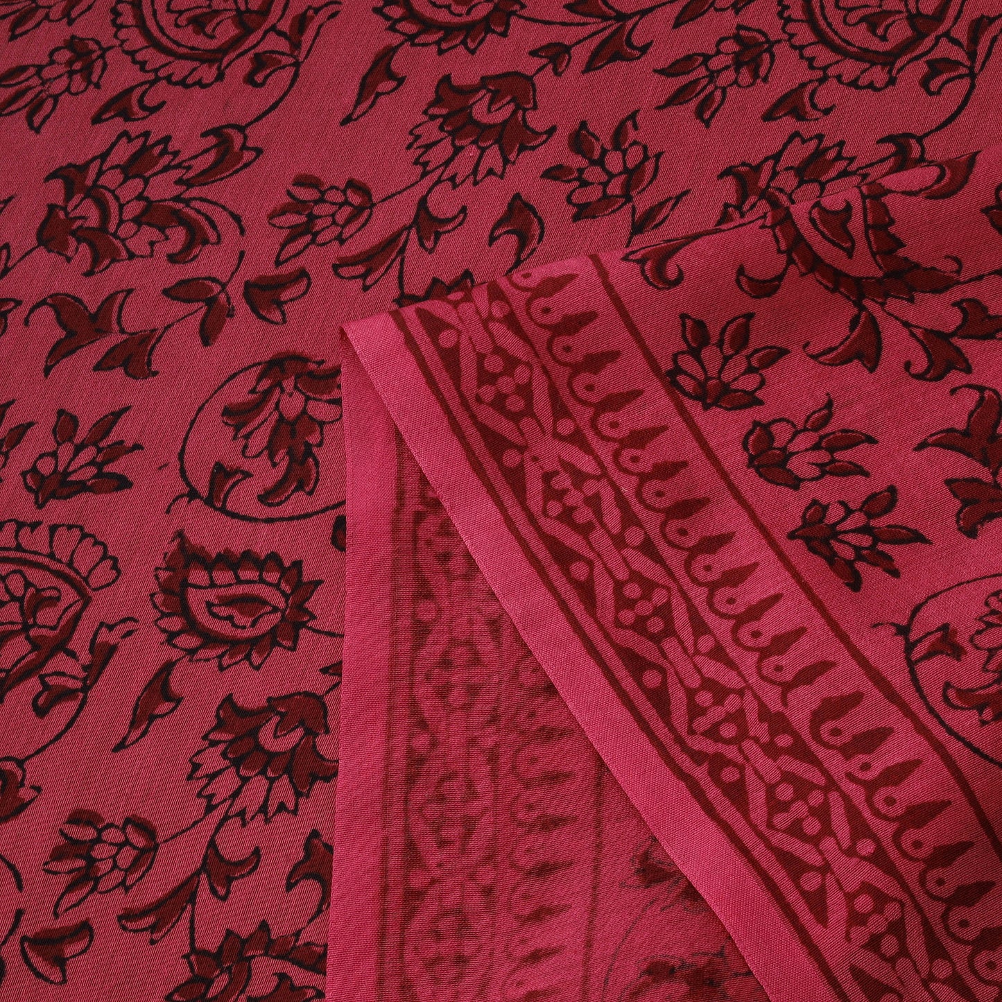 Pink - Bagh Hand Block Print Chanderi Silk Natural Dyed Handloom Fabric 08