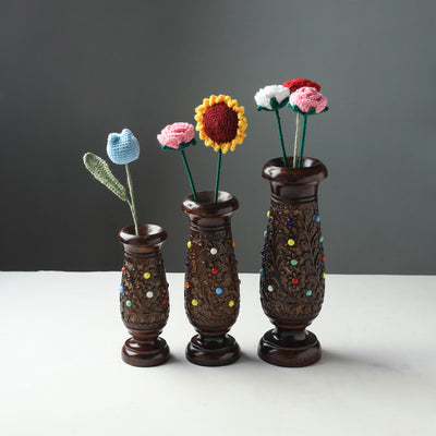 Handcrafted Mango Wooden Flower Pot (Set of 3)